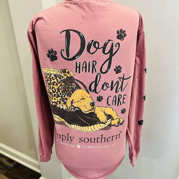Simply Southern Shirt Women’s S “Dog Hair, Don’t Care” Long Sleeve Pink (A0131) - Picture 3 of 6